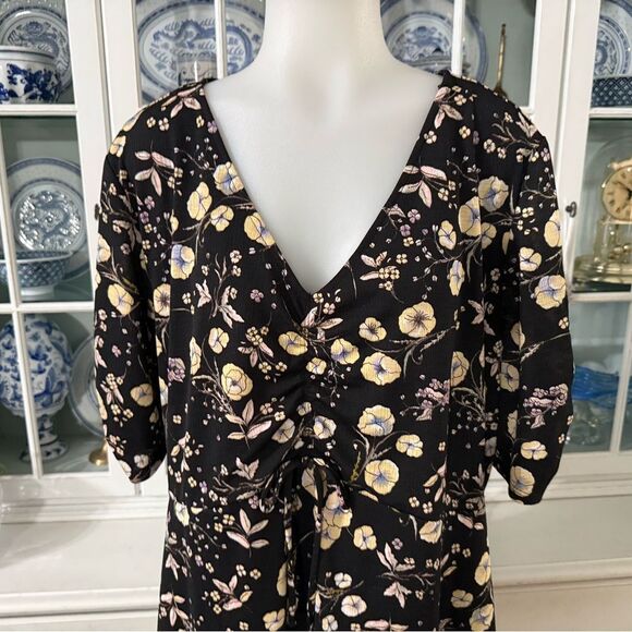 LC Lauren Conrad Black Floral Half Sleeve Dress Size XL - Picture 3 of 8
